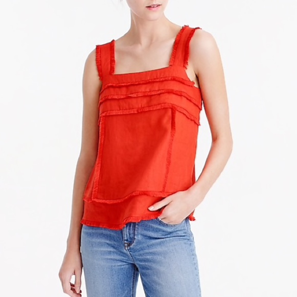 J. CREW TOMATO RED LINEN FRINGE TANK TOP SIZE 4